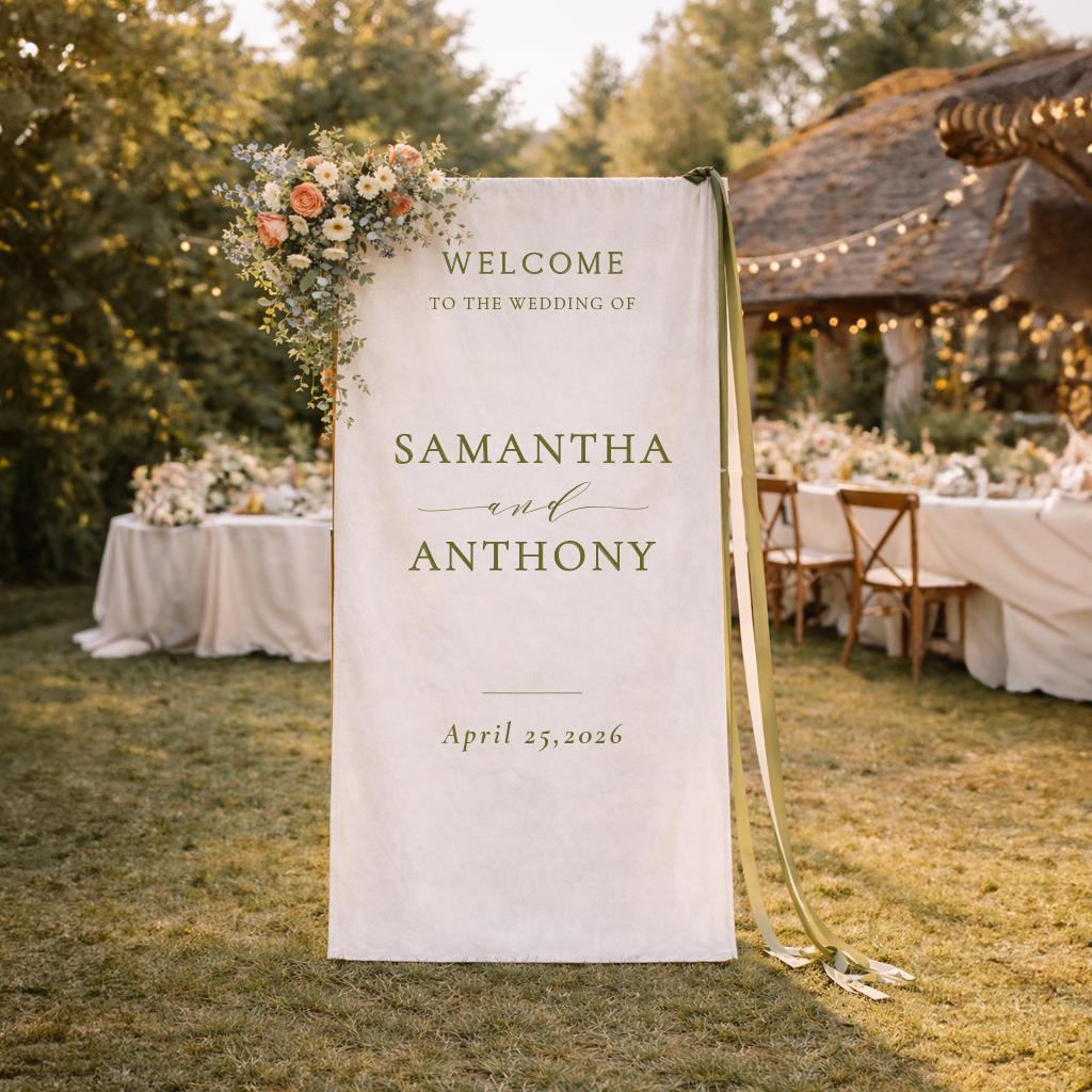 Linen Wedding Welcome Sign, Custom Fabric Wedding Sign, Modern Wedding Sign, Wedding Banner, Boho Wedding Decor, Engagement Party Sign