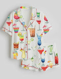 Cocktail Pajama Set – Tropical Drink Watercolor Loungewear – Bachelorette Party & Summer Sleepwear Gift