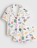 Travel Pajama Set Women Satin Sleepwear Vacation Airplane Print Gift
