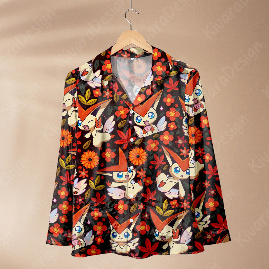 Victini Pajama Set, Mythical Sleepwear Polyester Pajamas, Video Game Anime Loungewear Fans