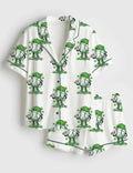 Lucky Shamrock Baseball Pajama Set Women, Funny Green Sports Ball Print Sleepwear