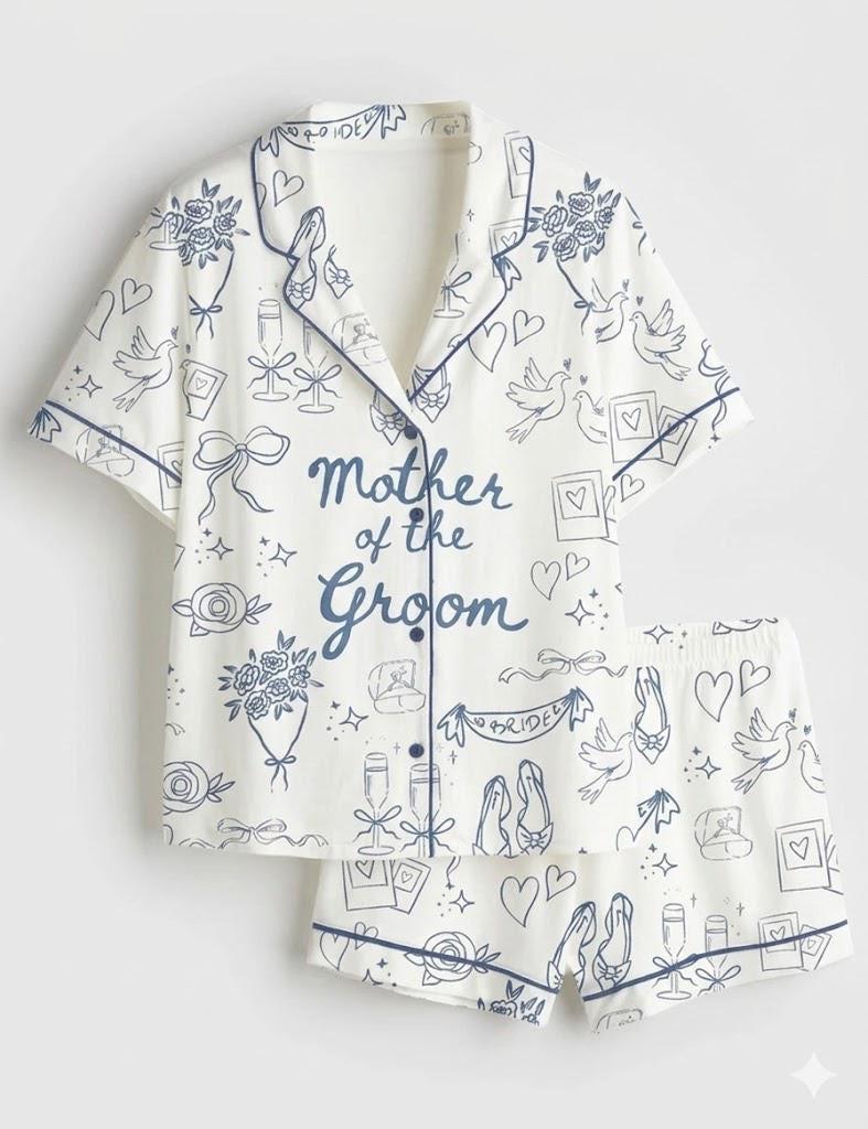 Mother of the Groom Pajamas – Bridal Party Shorts Set – Wedding Morning Getting Ready Outfit