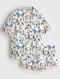 Women's Dog Print Pajama Set, Puppy Sleepwear, Imitation Silk Lounge Set