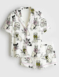 Women's Dog Print Pajama Set, Imitation Silk Lounge Sleepwear, Dog Lover Gift