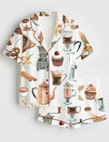 Coffee Lover Pajama Shirt and Shorts, Barista Print Loungewear, Cafe Theme Sleepwear
