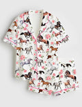 Women's Horse Pajama Set Short & Long Sleeve Satin Sleepwear Lounge Set Derby Inspired