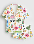 Hawaii Aloha Pajama Shirt and Shorts, Tropical Print Loungewear, Beach Vacation Sleepwear