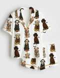 Halloween Dog Pajama Shirt and Shorts, Spooky Dog Print Loungewear Sleepwear