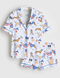 Patriotic Dog Pajama Shirt and Shorts, USA Flag Dog Print Loungewear Sleepwear