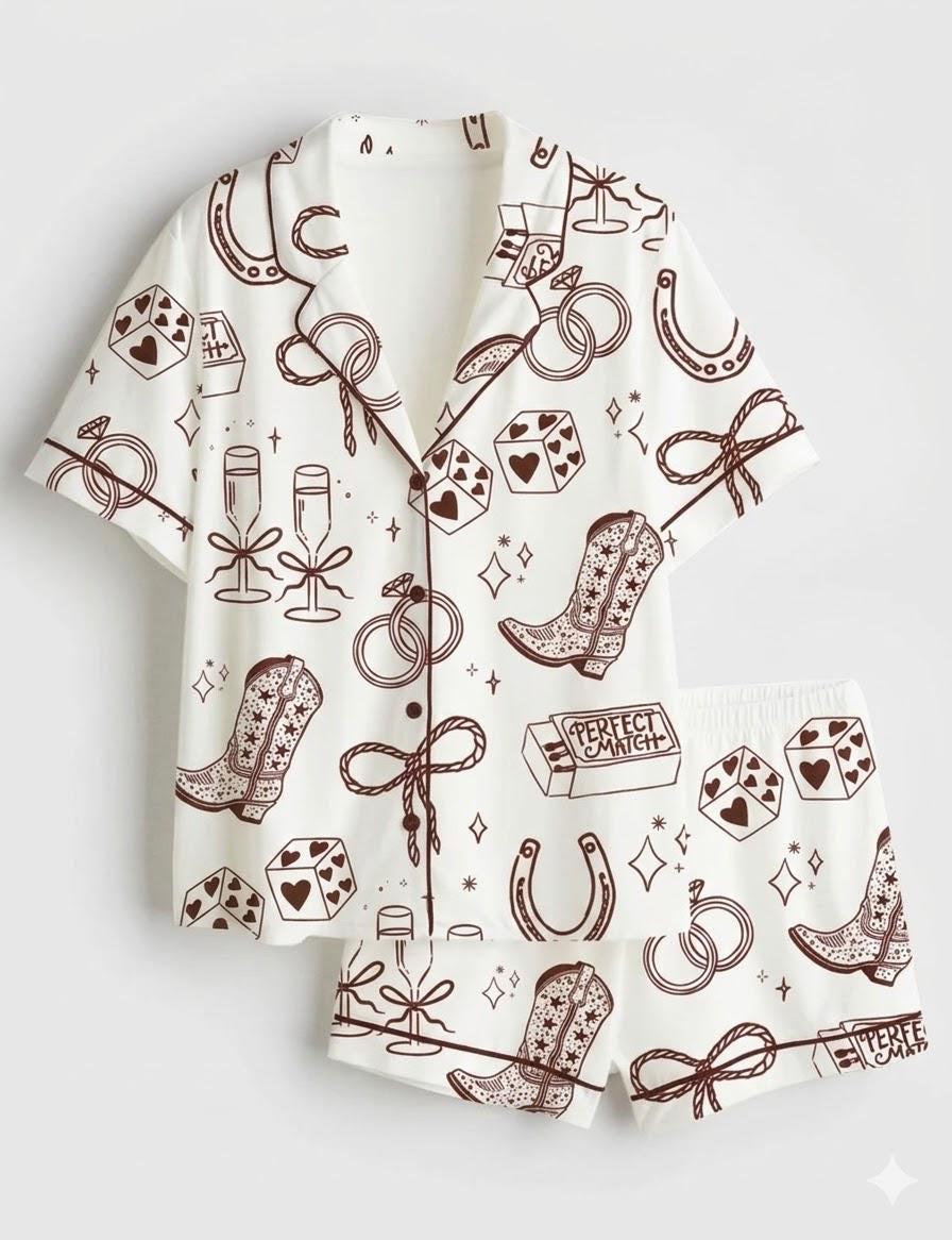 Western Pajama Set, Cowgirl Bachelorette Party Women's PJs