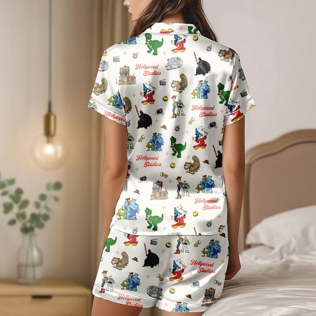 Hollywood Studios Satin Pajamas Set, Disney Park Collage Women Pajama, Tower of Terror Fantasmic Disney Trip, Sorcerer Mickey Park Trip
