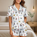 Disney Mickey and Friends Let's Cruise Line Satin Pajamas Set, Cruise Vacation 2026 Women Pajamas, Disney Magic Wonder Fantasy Wish Pjs