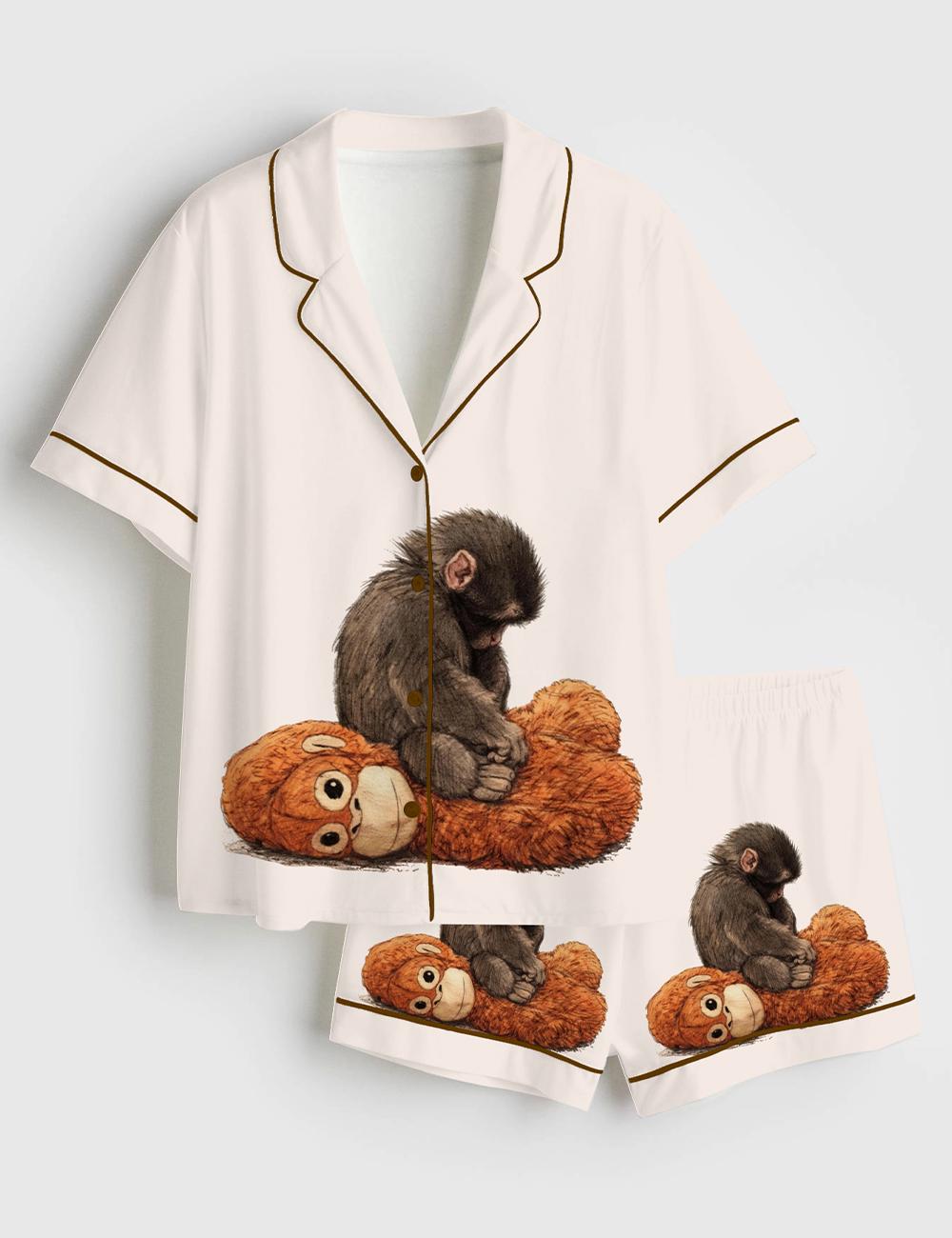 Animal Pajamas, Monkey Print Sleepwear, Womens Lounge Pajamas