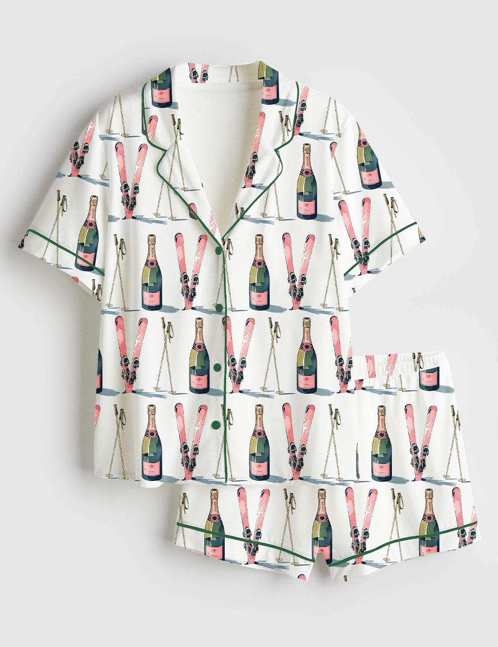 Ski Print Pajamas, Winter Sports Sleepwear, Womens Lounge Pajamas