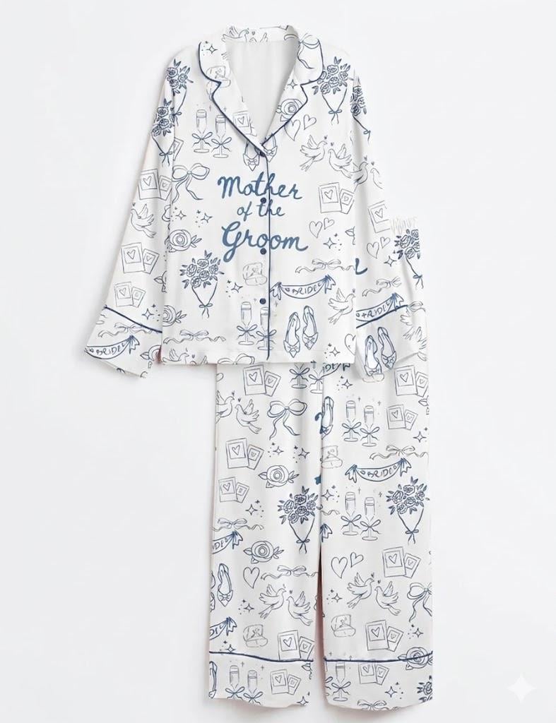 Mother of the Groom Blue Toile Pajama Set – Bridal Party Gift PJs