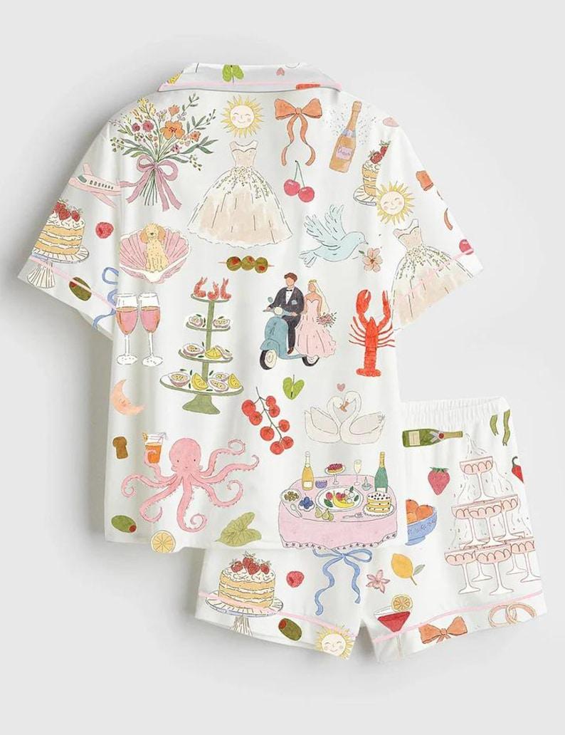 Celebration Print Pajamas, Party Theme Sleepwear, Womens Lounge Pajamas