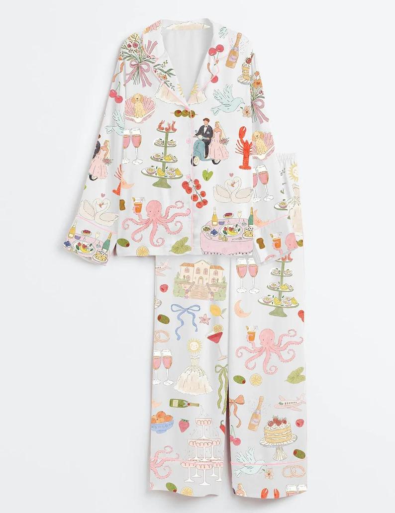 Celebration Print Pajamas, Party Theme Sleepwear, Womens Lounge Pajamas
