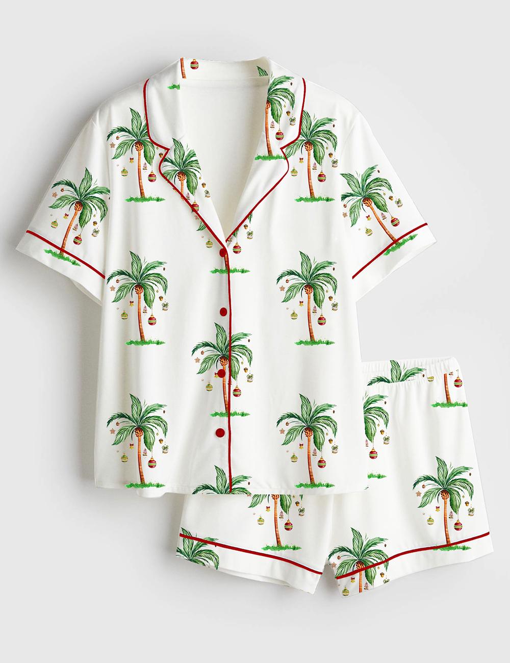 Hawaii Palm Tree Pajama Set Tropical Christmas Sleepwear Beach Holiday Set