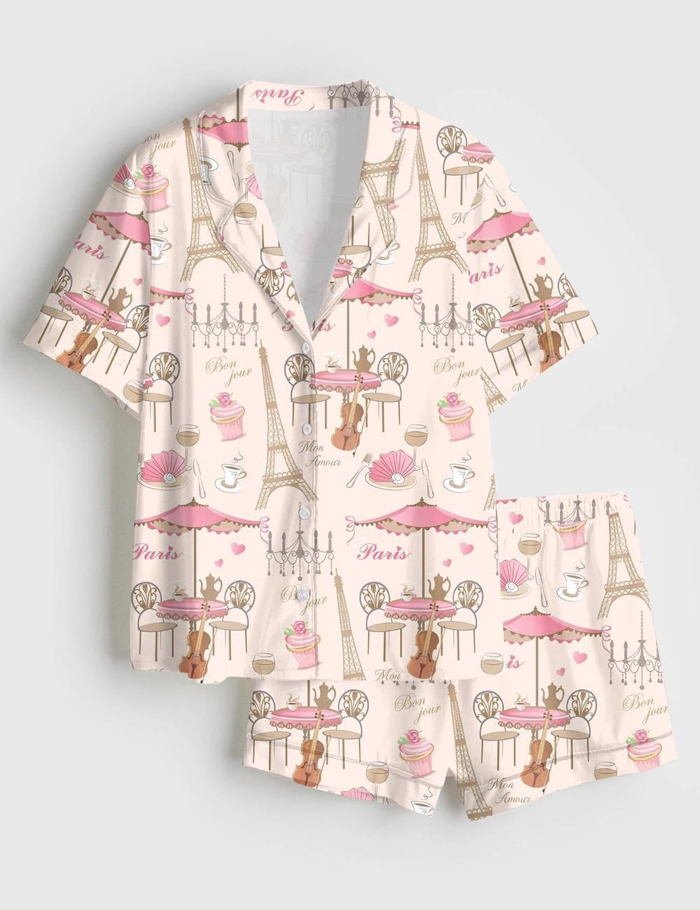 Paris Theme Pajamas, French Cafe Sleepwear, Womens Lounge Pajamas