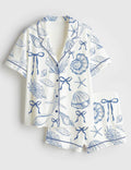 Seashell Print Pajamas, Coastal Sleepwear Set, Womens Lounge Pajamas
