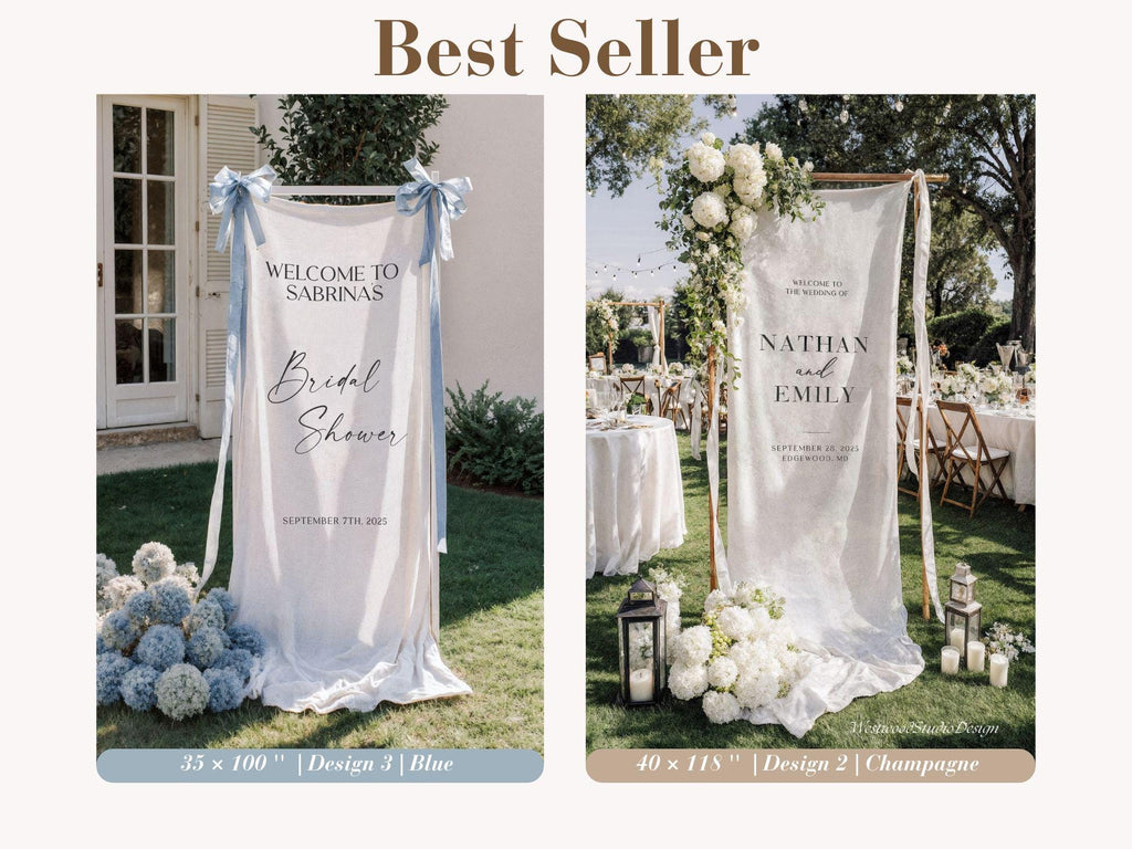 Personalized Linen Wedding Welcome Sign: Bridal Shower, Baby Shower, Engagement Party, Anniversary Banner