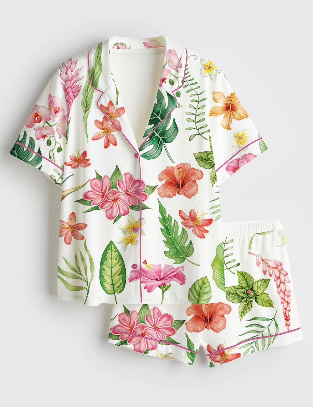 Tropical Floral Pajamas, Botanical Sleepwear Set, Womens Lounge Pajamas