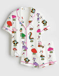 Imitation Silk Duck Print Pajama Set, Women's Lounge Sleepwear