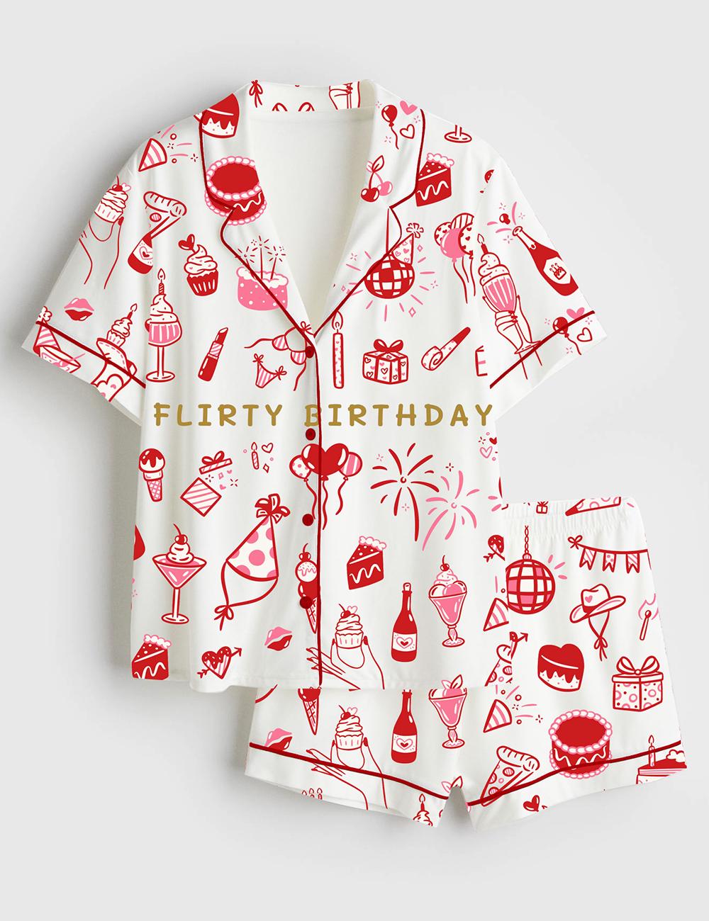 Flirty Birthday Pajamas, Birthday Party Pajama Set, Womens Lounge Sleepwear
