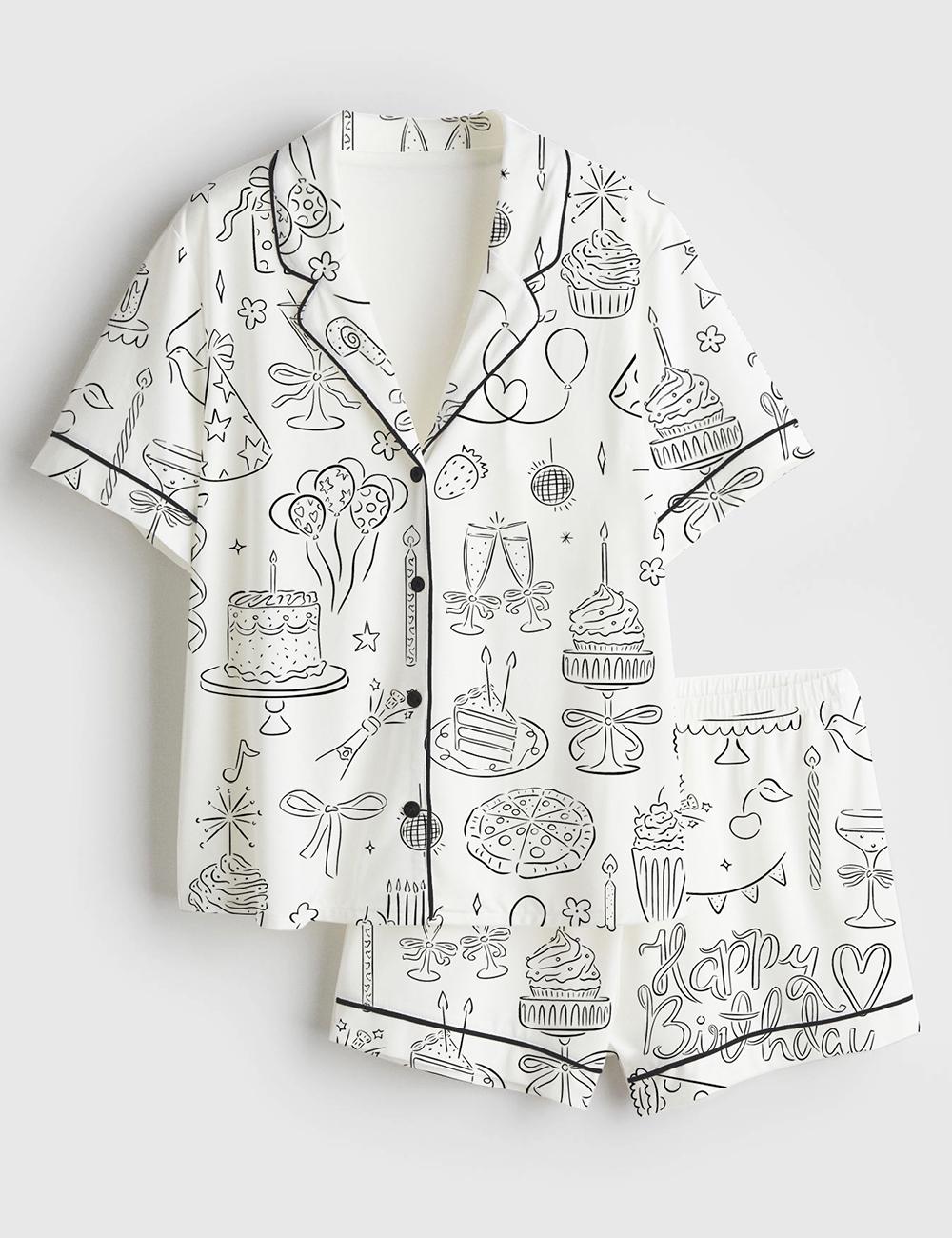 Birthday Pajamas Women Happy Party Sleepwear Set Gift Outfit
