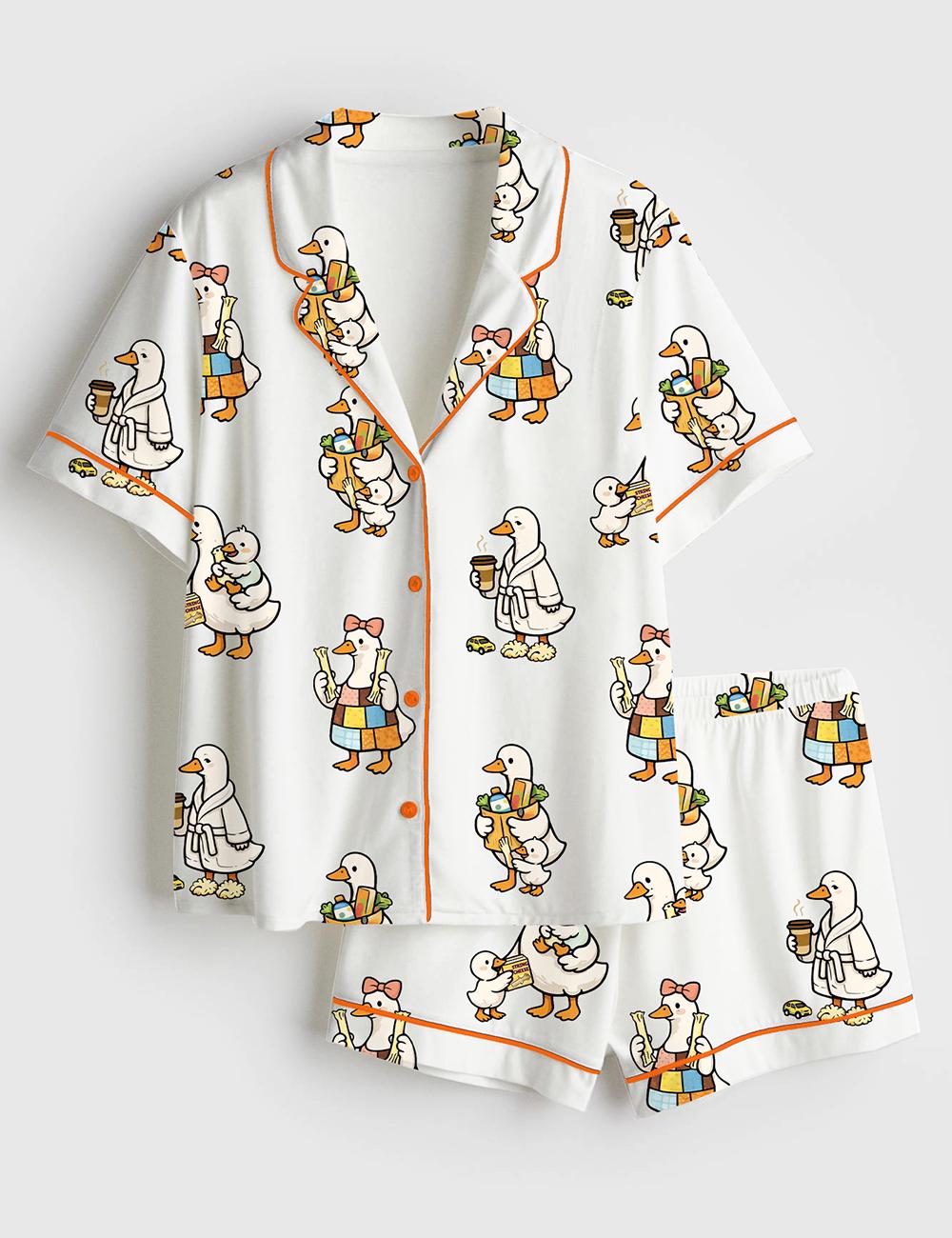 Duck Pajama Set Women Summer Sleepwear Mothers Day Mom Loungewear Animal Print