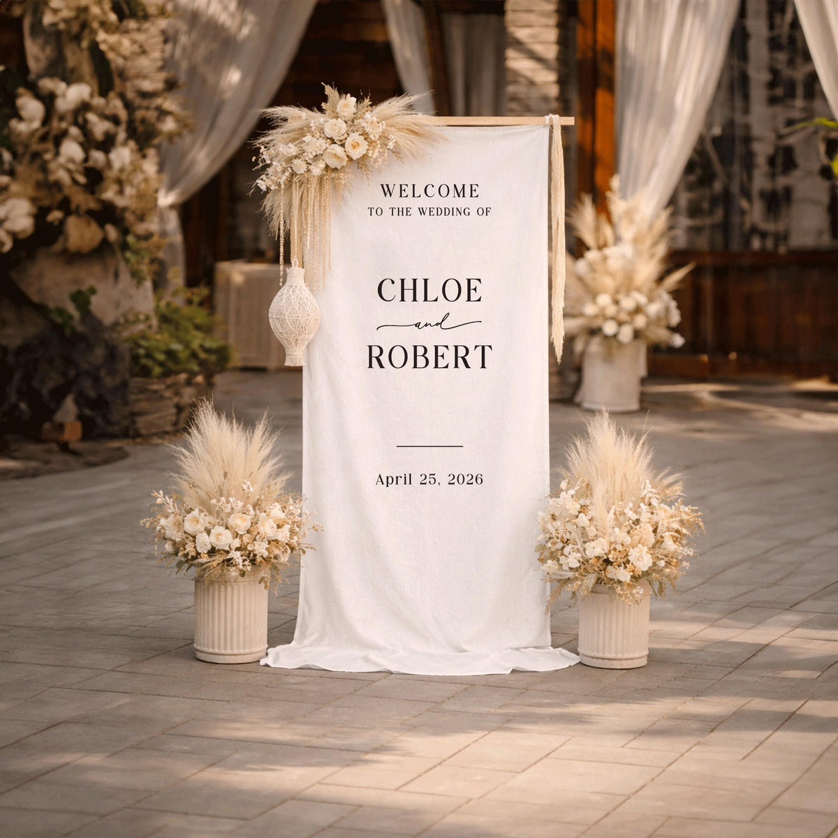 Custom Fabric Wedding Welcome Sign, Linen Welcome Sign, Wedding Banner, Modern Wedding Decor, Rustic Wedding Sign, Engagement Party Sign