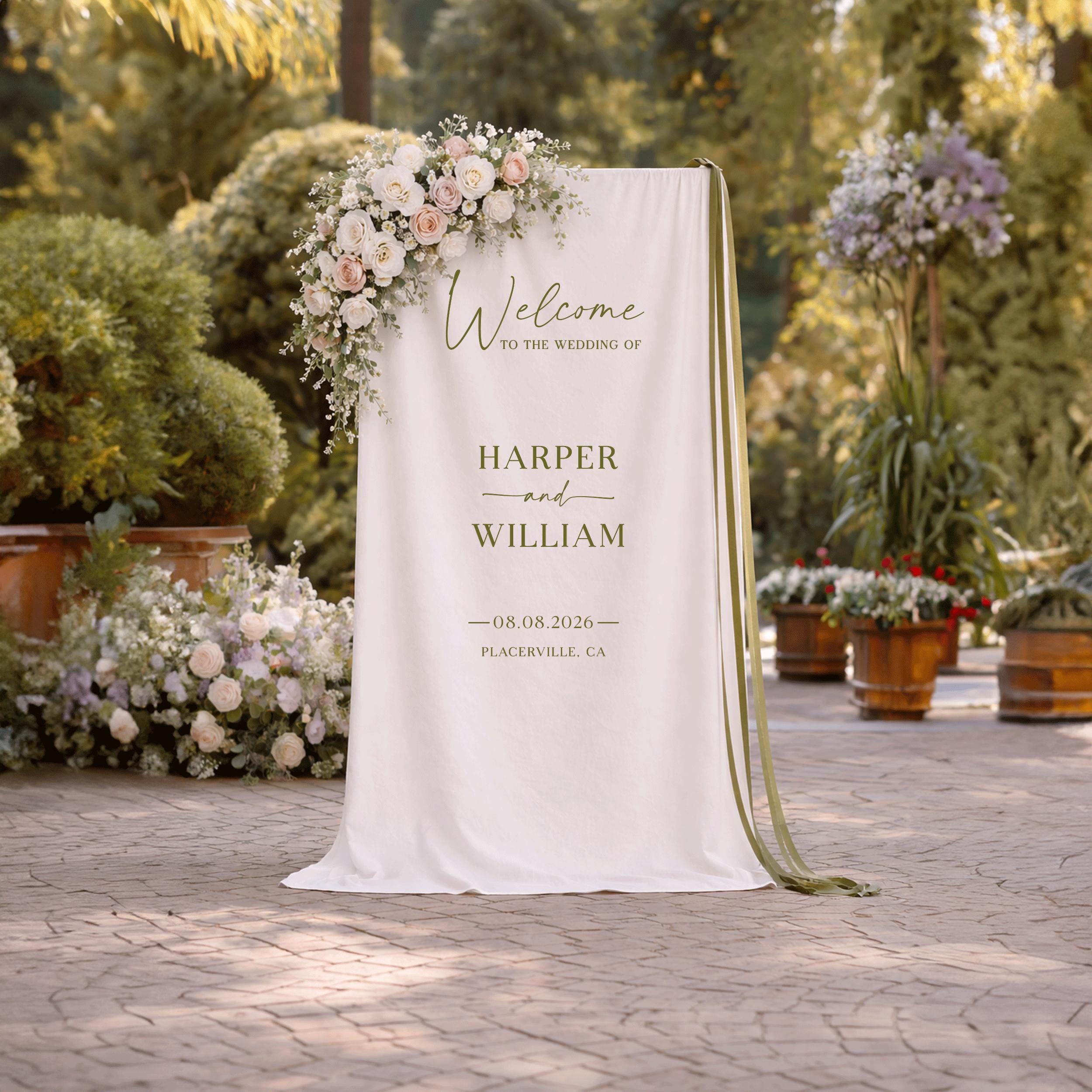 Custom Fabric Wedding Welcome Sign, Linen Welcome Sign, Wedding Banner, Modern Wedding Decor, Rustic Wedding Sign, Engagement Party Sign