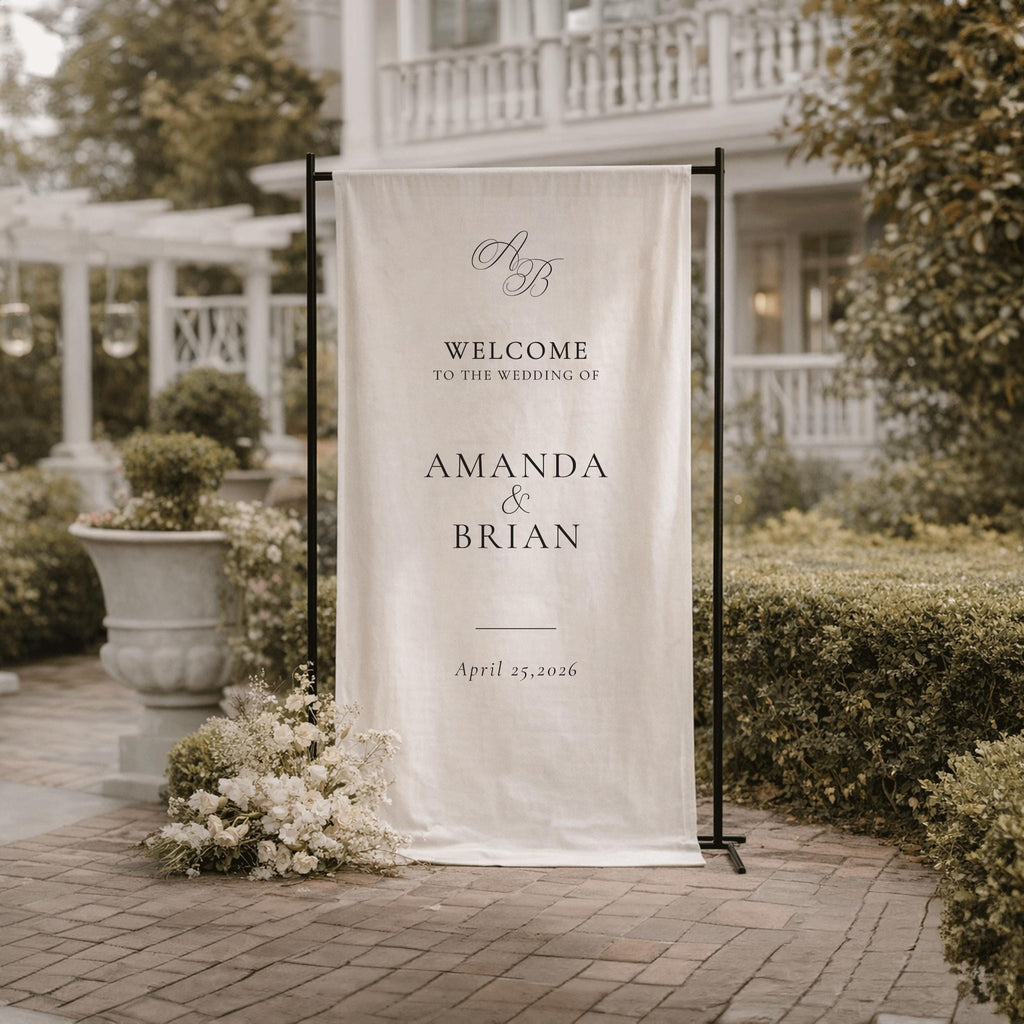 Custom Fabric Wedding Welcome Sign, Linen Welcome Sign, Wedding Banner, Modern Wedding Decor, Rustic Wedding Sign, Engagement Party Sign