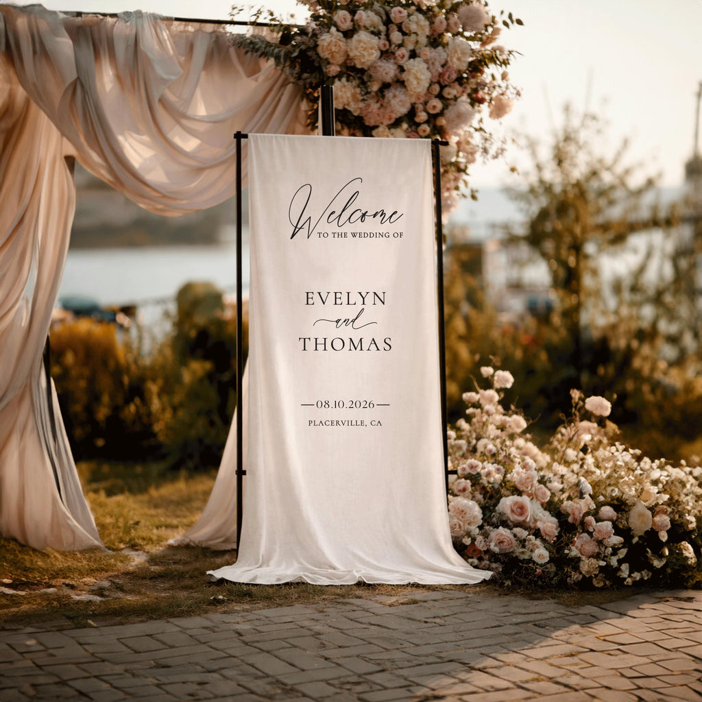 Custom Fabric Wedding Welcome Sign, Linen Welcome Sign, Wedding Banner, Modern Wedding Decor, Rustic Wedding Sign, Engagement Party Sign