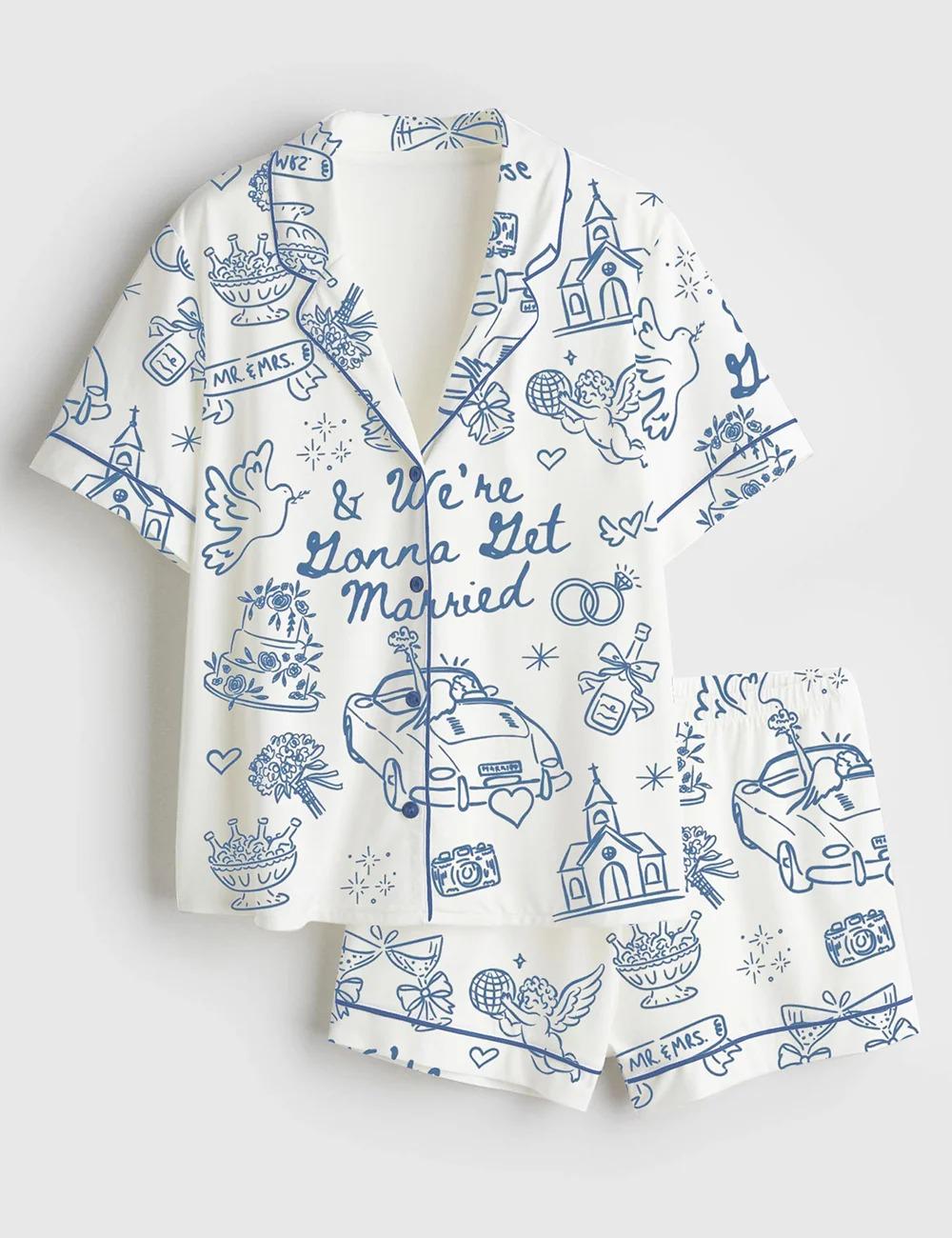 Going To The Chapel Pajamas Set, Custom We're Gonna Get Married PJS, Wedding Day Short Sleeve Sleepwear, Bridal Party Getting Ready Outfit