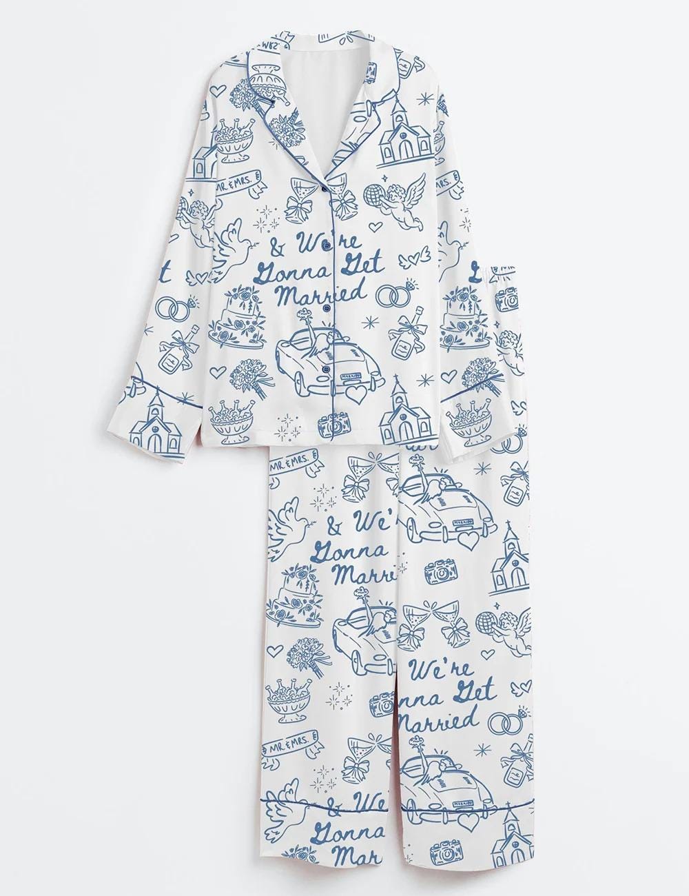 Going To The Chapel Pajamas Set, Custom We're Gonna Get Married PJS, Wedding Day Short Sleeve Sleepwear, Bridal Party Getting Ready Outfit