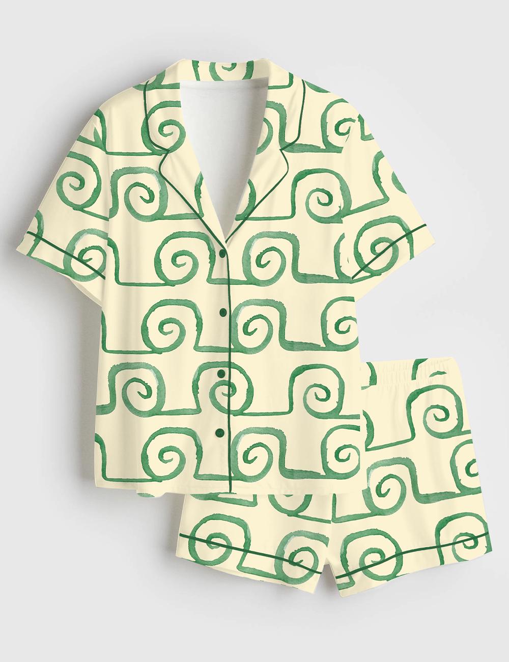 Abstract Pajama Set Women Summer Sleepwear Minimal Loungewear Geometric Pattern Print