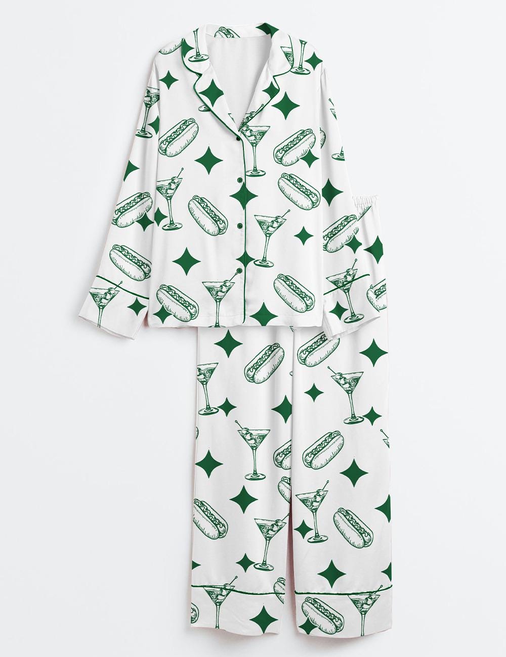 Martini and Weenies Satin Pajama Set, Dirty Martini Short Sleeve PJs, Funny Bachelorette Party Sleepwear, Cocktail Print Women's Loungewear