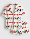 Horse Racing Pajama Set Women, Derby Horse Print Lounge Sleepwear