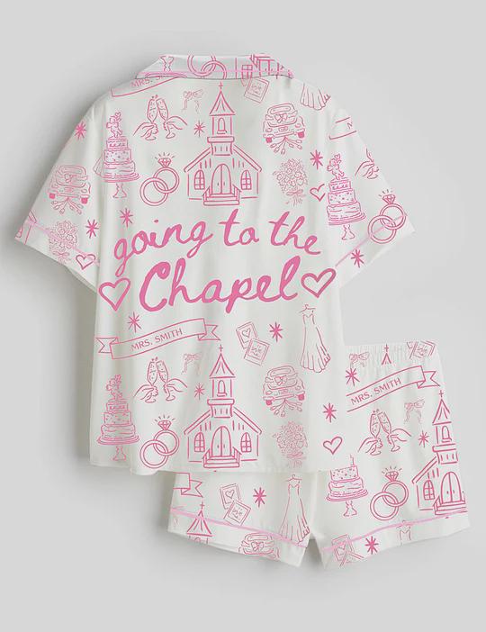 Wedding Morning Pajama Set for Bride, Bridal Getting Ready Outfit, Chapel Theme Sleepwear