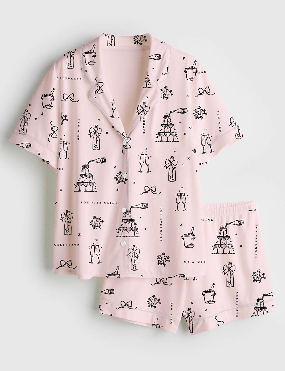 Bridal Shower Pajamas Women, Bride Getting Ready Sleepwear, Champagne Celebration PJs