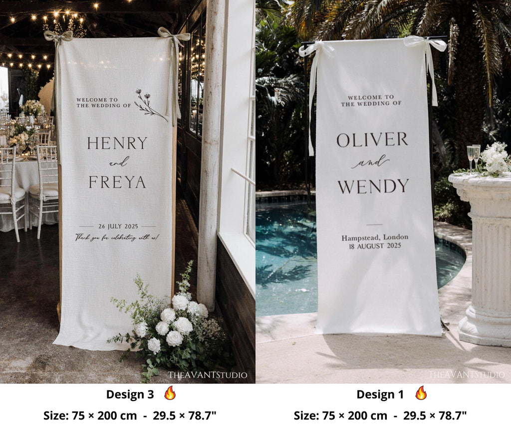 Custom Fabric Wedding Welcome Sign • Modern Linen Wedding Sign • Wedding Banner • Personalised Wedding Decor • Engagement Party Sign
