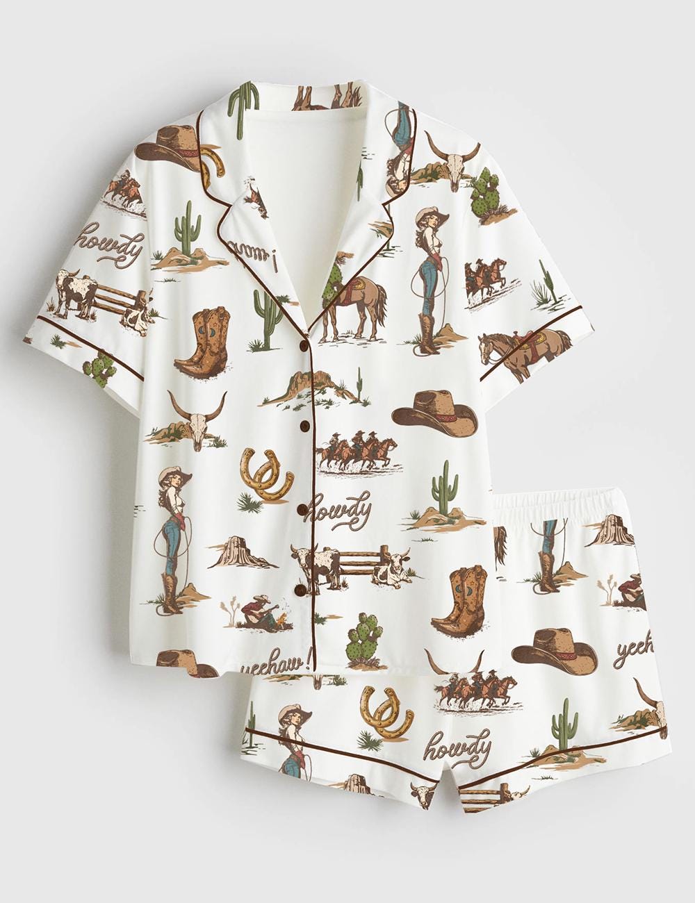 Western Cowboy Pajama Set Women Cowgirl Rodeo Loungewear Gift