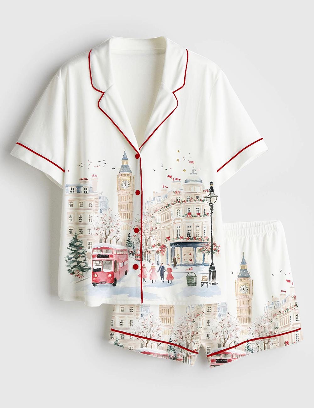 London City Pajamas Women, Big Ben Red Bus Sleepwear, Travel Theme Lounge Outfit