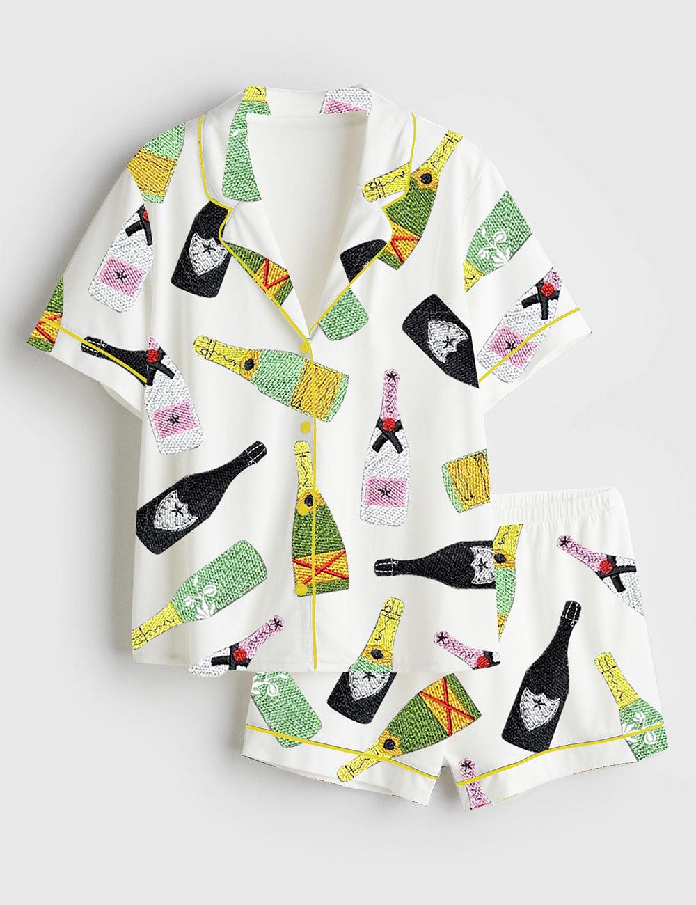 Champagne Party Pajamas Women, Wine Celebration Sleepwear, Girls Trip Lounge Outfit