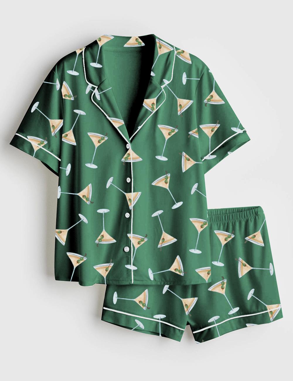 Martini Cocktail Pajamas Women, Olive Martini Sleepwear, Bar Theme Lounge Set