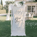 Custom Linen Wedding Banner, Fabric Welcome Sign for Reception, Boho Engagement Party with Name, White Minimalist Wedding Ceremony Decor