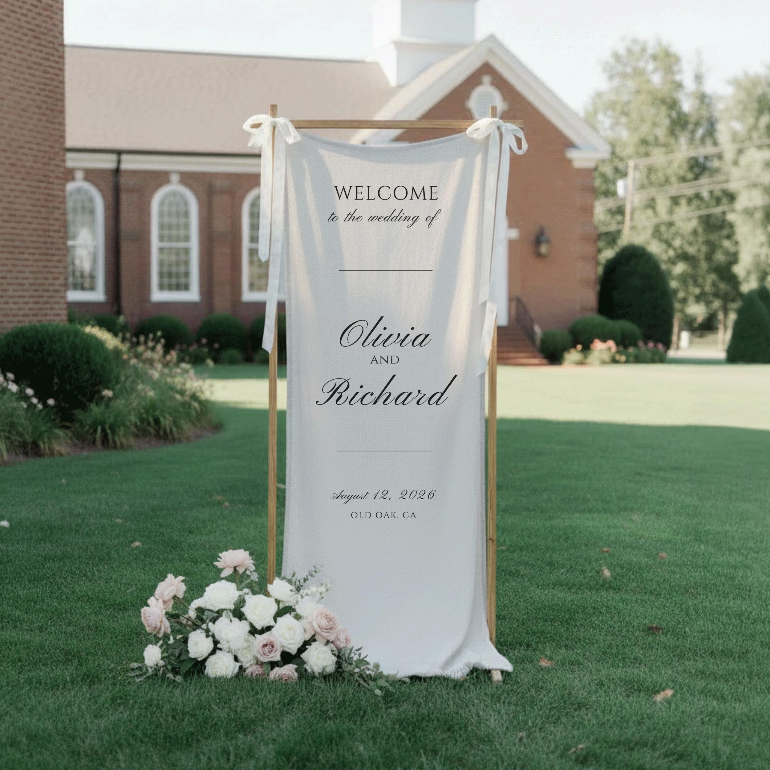 Custom Linen Wedding Banner, Personalized Wedding Welcome Sign, Rustic Engagement Party Decor, Rehearsal Dinner Reception Entrance Tapestry