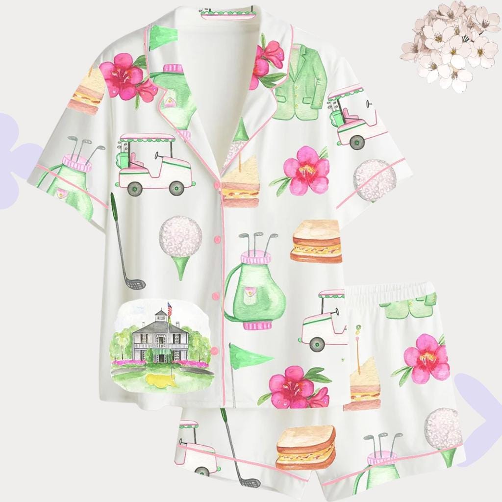 Pink Golf Pajama Set – Watercolor Lounge Set for Women | Bridal Party, Birthday, Bachelorette Gift