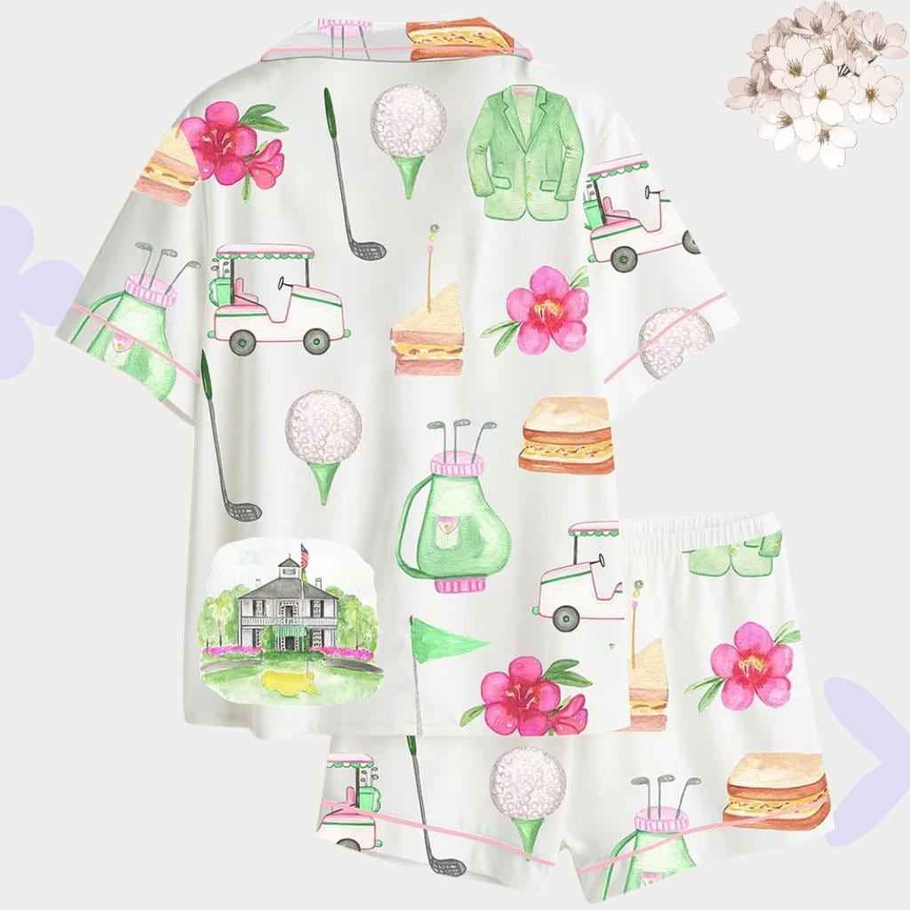 Pink Golf Pajama Set – Watercolor Lounge Set for Women | Bridal Party, Birthday, Bachelorette Gift